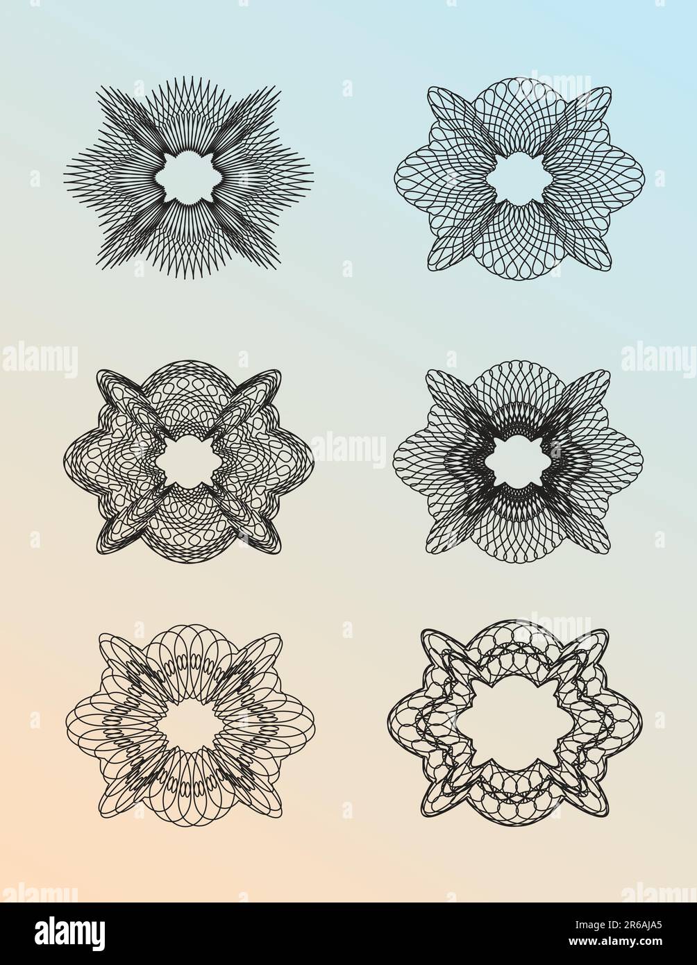 Guilloche Set 01 - set of 6 different guilloche patterns Stock Vector