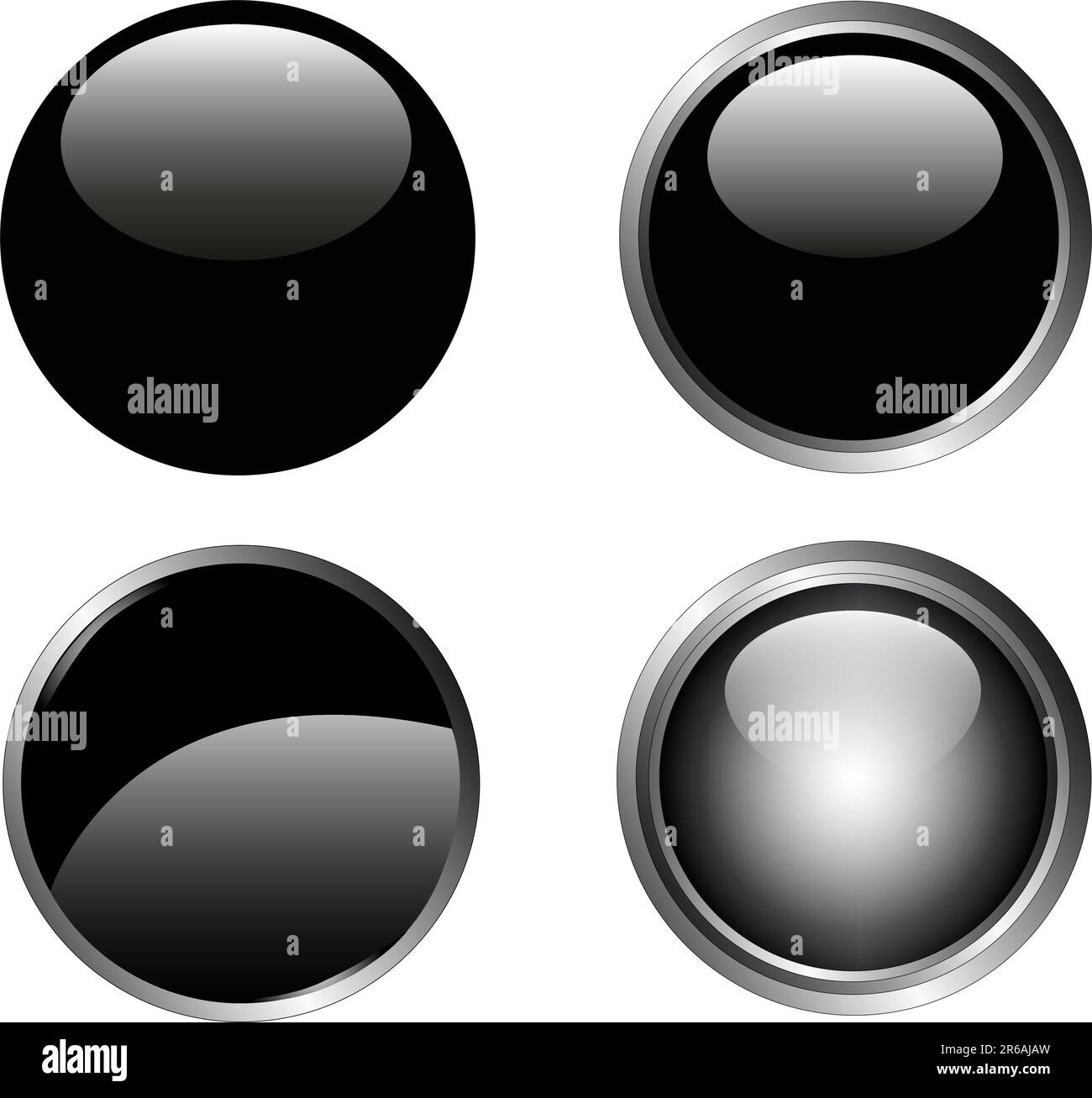 4 Classy Black Web Buttons with silver metallic edging Stock Vector