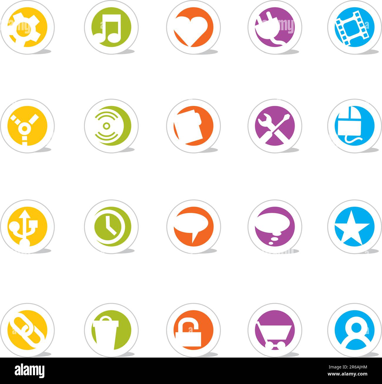 SimpleCons Icon Series Set 2: Simple, colorful round icons with cast shadow. 20 useful website icons with a clean and colorful style. Look for my a... Stock Vector