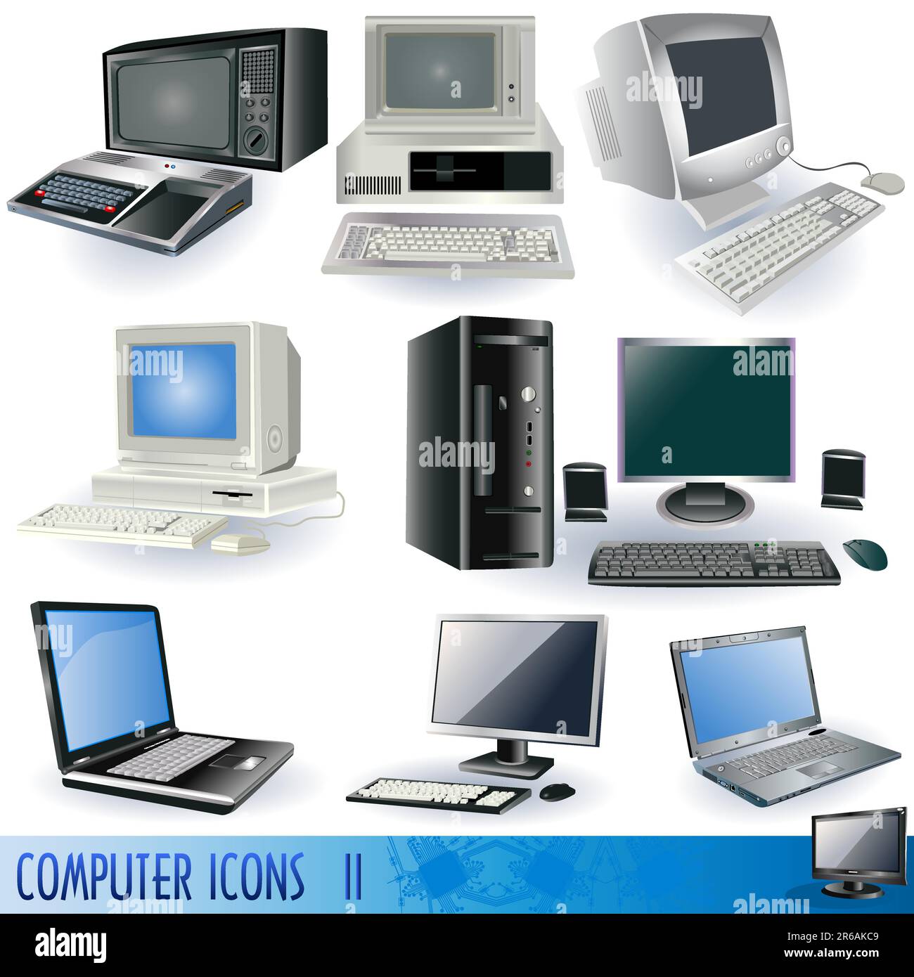 A collection of variety of computers, realistic color illustration