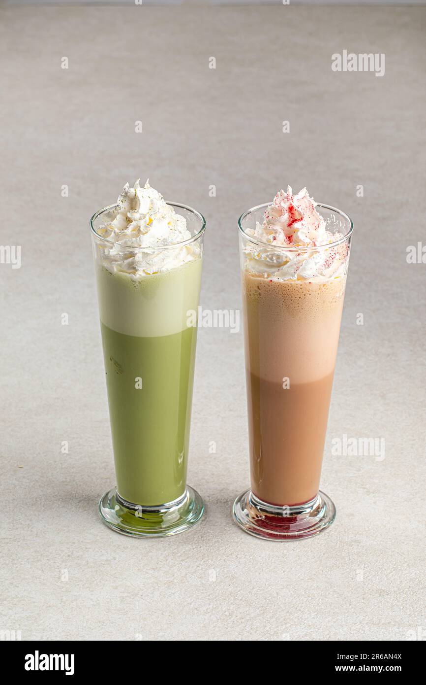Portion of green and chocolate matcha latte Stock Photo