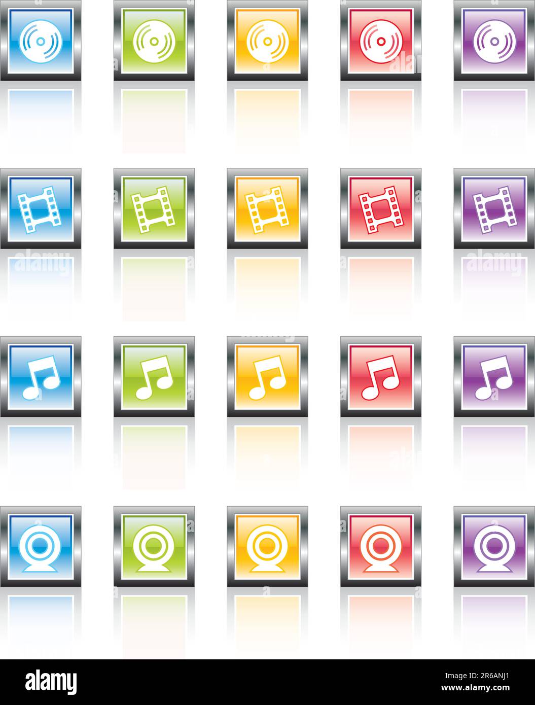 Glassy, metallic colorful icons-easy to edit. No transparencies Stock ...