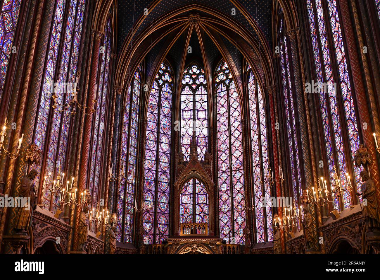PARIS, FRANCE - OCTOBER 26, 2022: Interior View of Sainte-Chapelle, a Gothic Style Royal Chapel in the Centre of Paris. Stock Photo