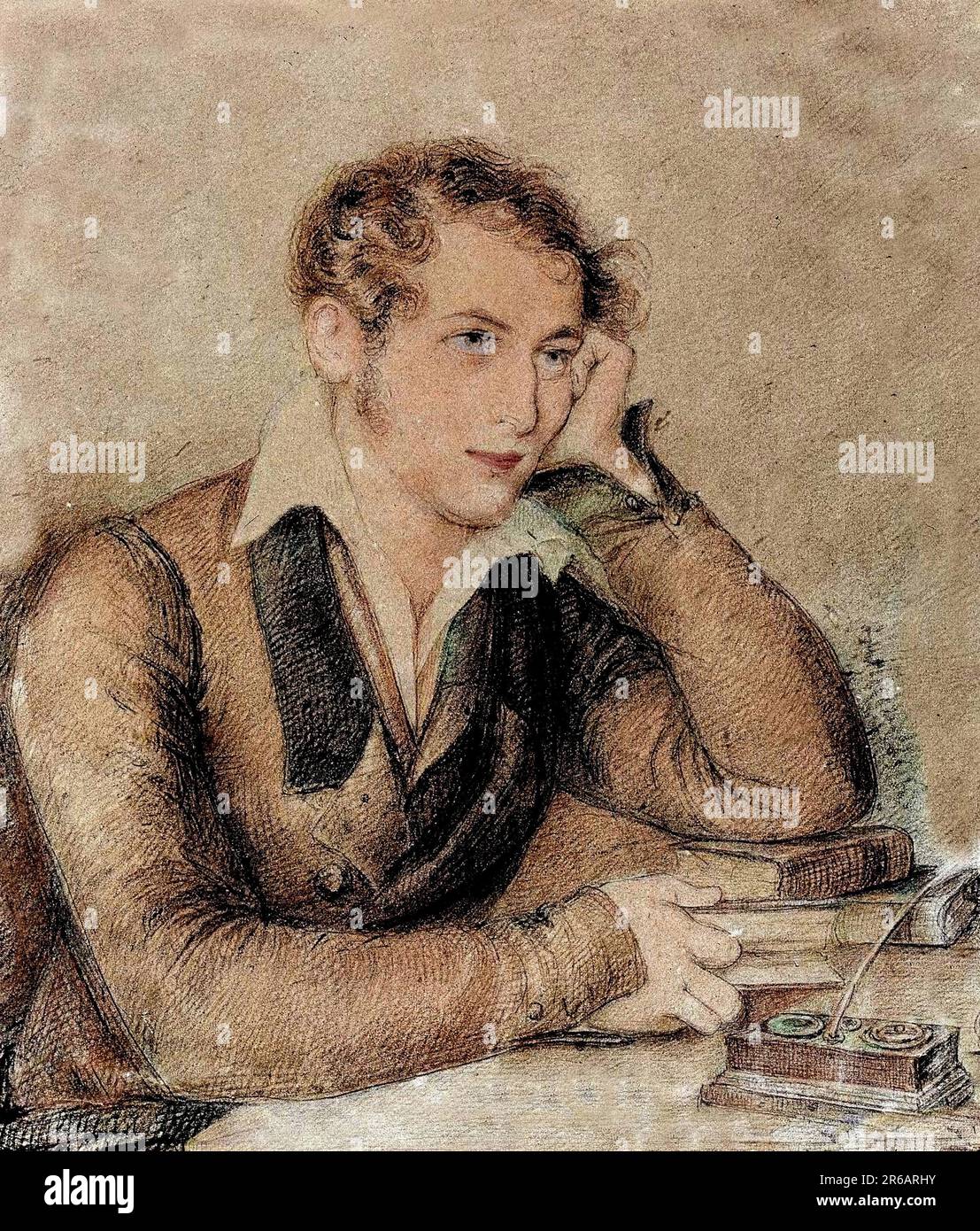 Portrait of Carlo Cattaneo - Italian philosopher, writer, and activist - Portrait de Carlo Cattaneo en 1826. d'apres un de  Ernesta Bisi. Stock Photo