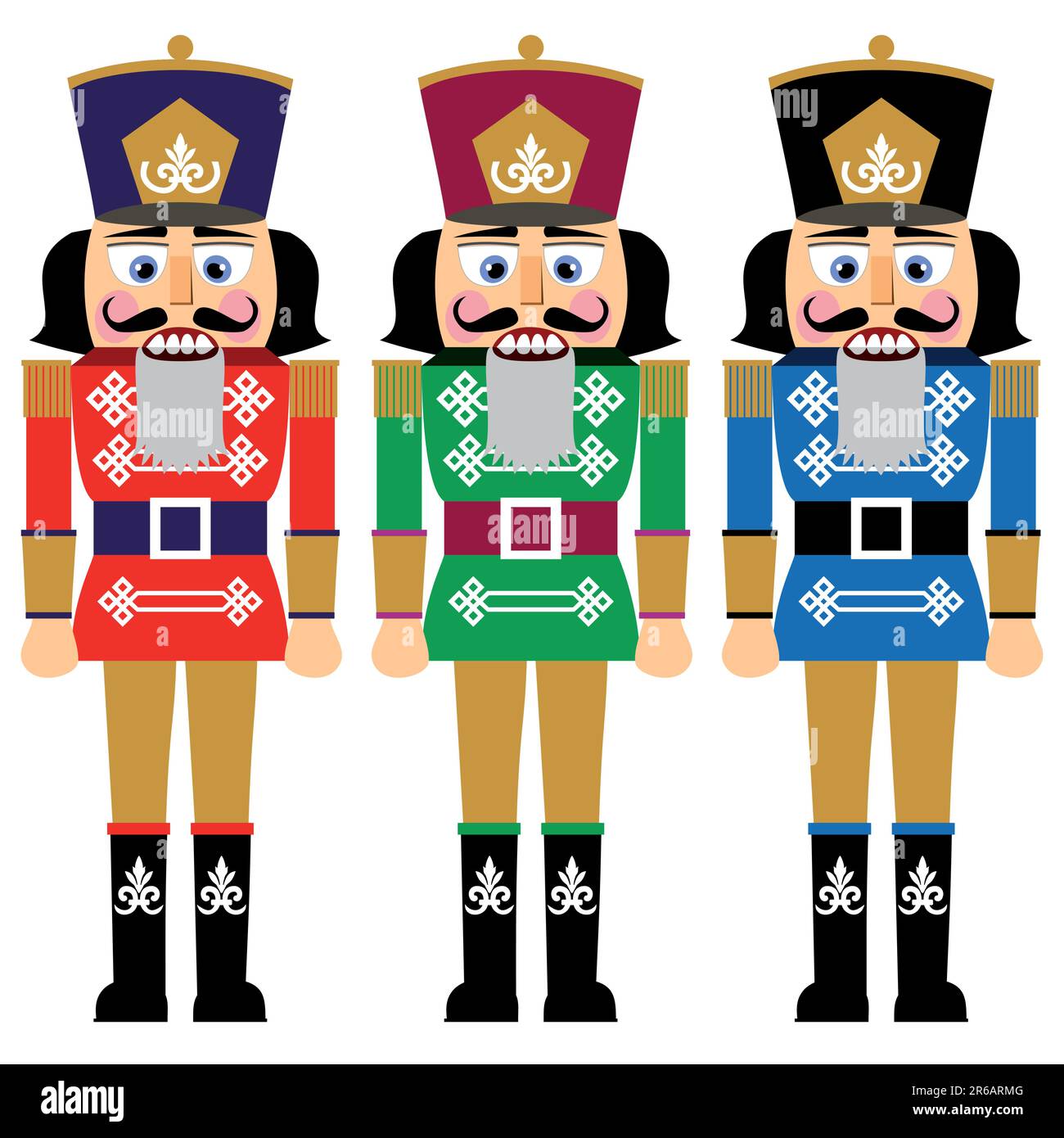 Set of nutcracker, design in three variations, no gradients, isolated on white background, full scalable vector graphic. Stock Vector