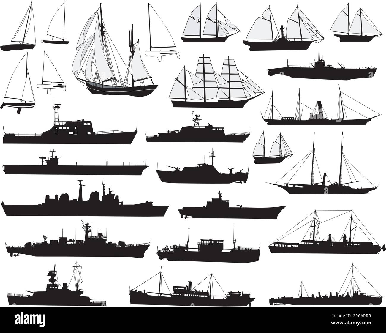 Collection of detailed vector boat and ship outlines Stock Vector