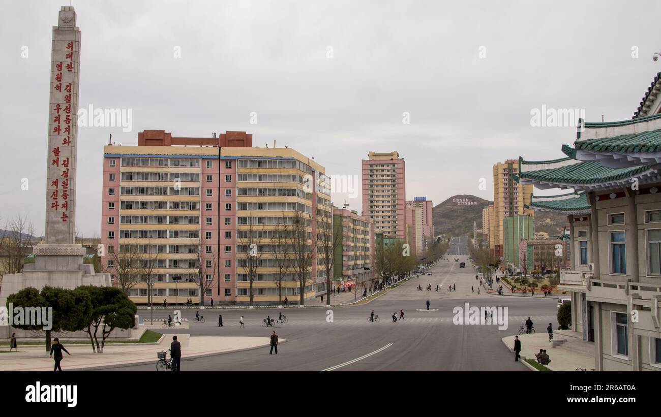 Kaesong city centre, North Korea (DPRK - Democratic People's Republic of Korea). April 2018. Stock Photo