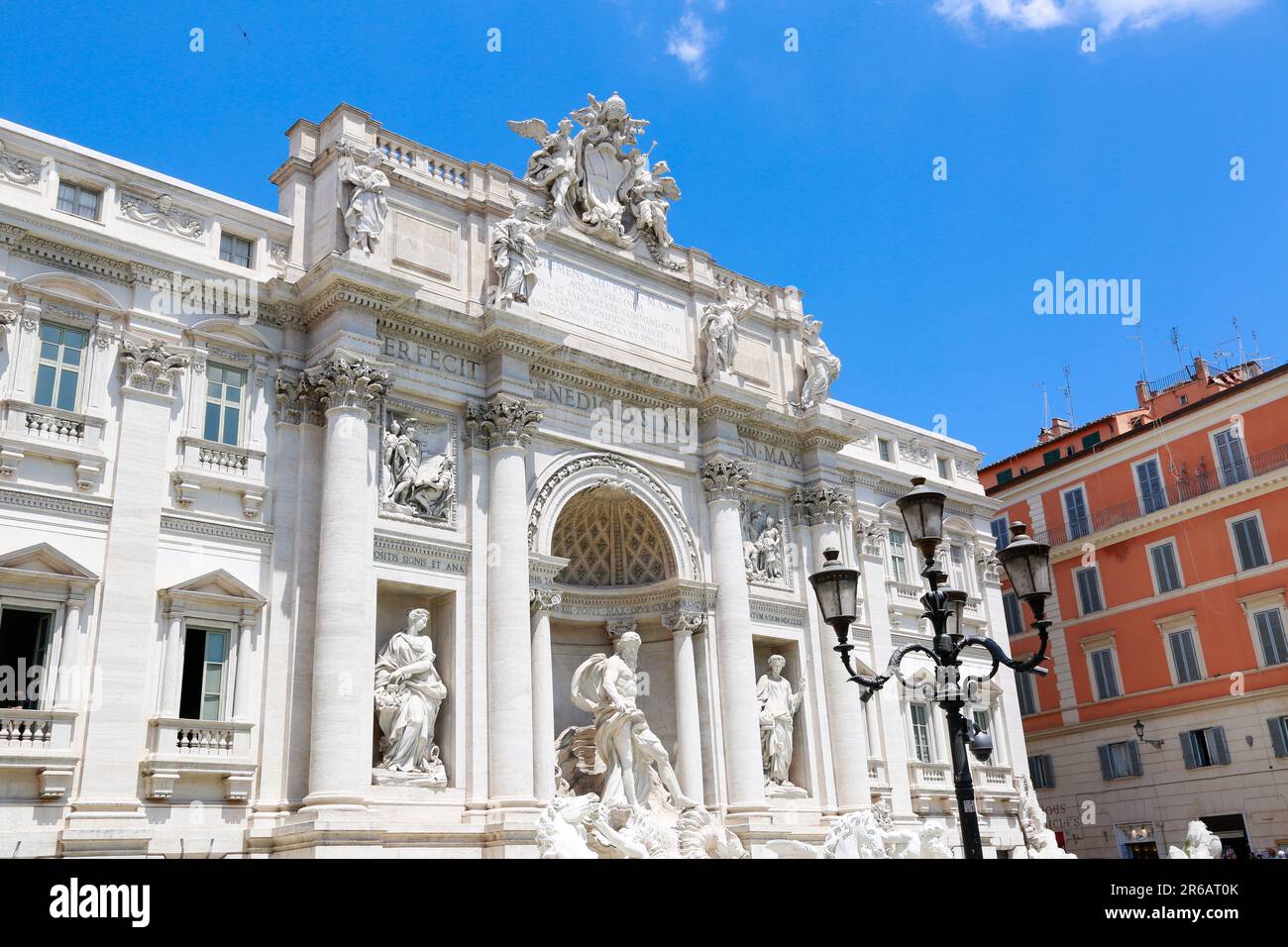 Trevi Fountain as viewed from the left side, in a sunny day in Rome, Italy Stock Photo