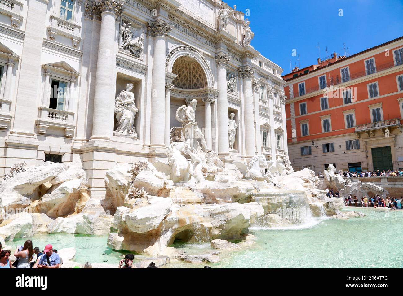 Trevi Fountain as viewed from the left side, in a sunny day in Rome, Italy Stock Photo