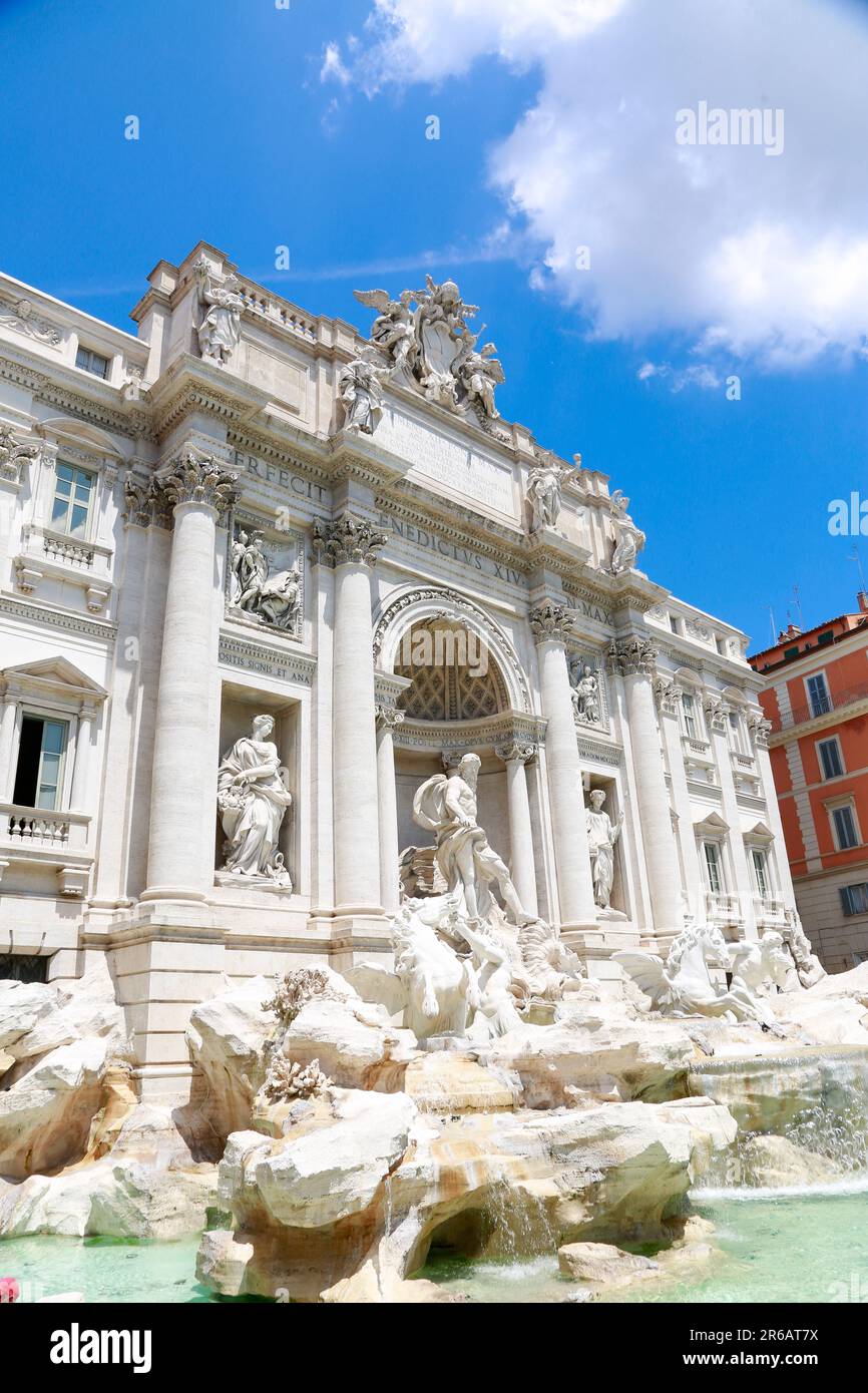 Trevi Fountain as viewed from the left side, in a sunny day in Rome, Italy Stock Photo