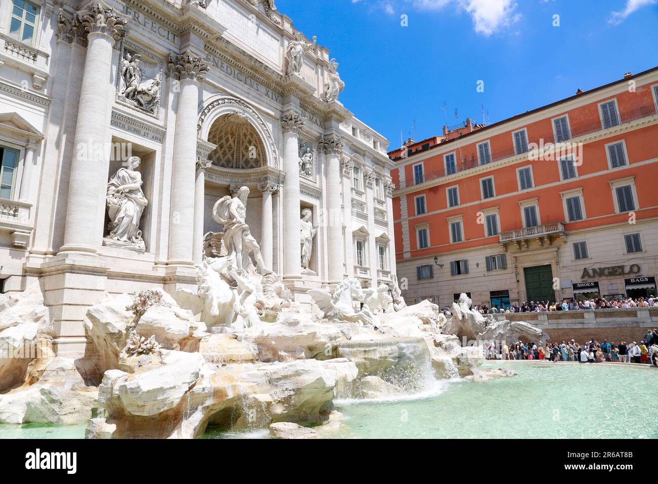 Trevi Fountain as viewed from the left side, in a sunny day in Rome, Italy Stock Photo