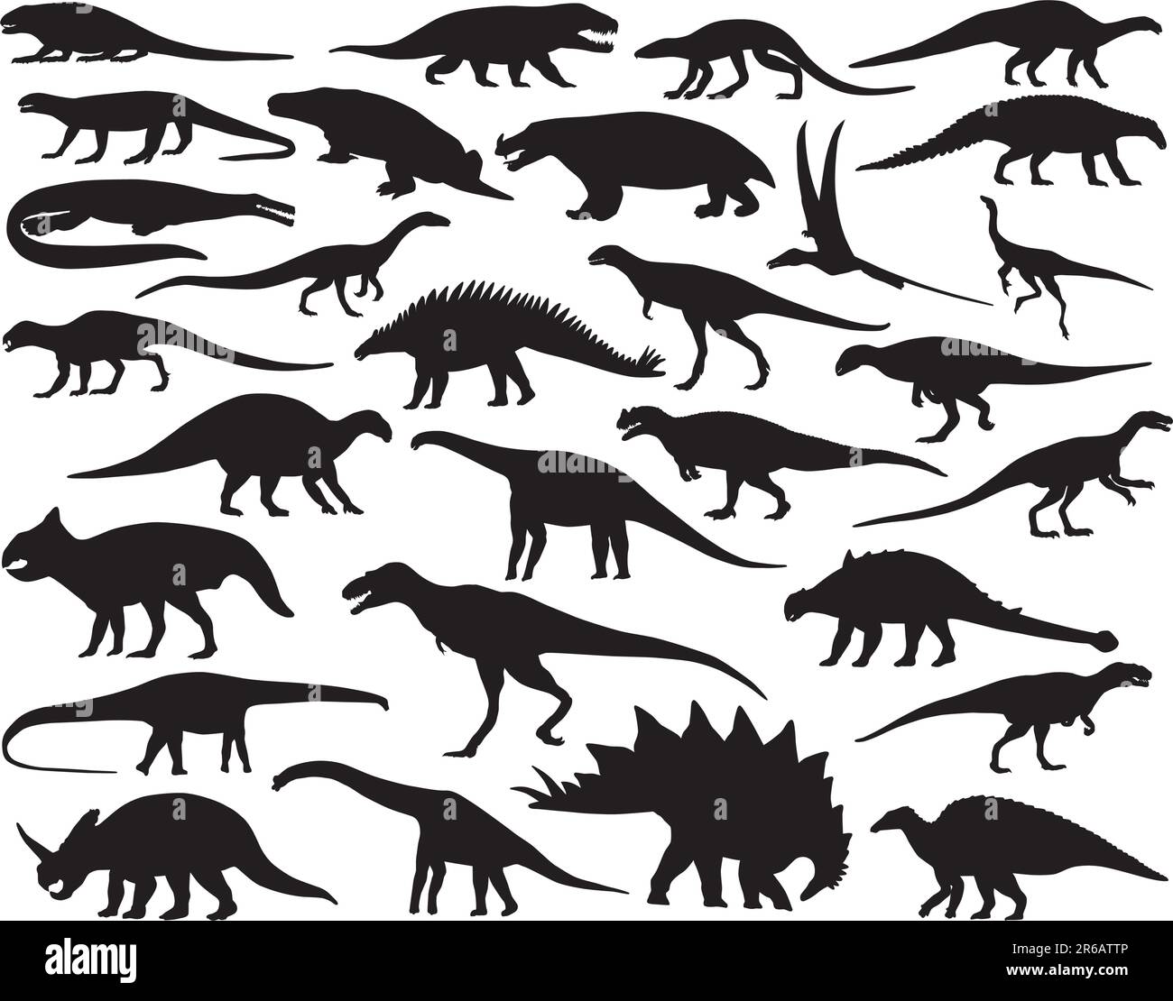 Collection of vector outlines of dinosaurs Stock Vector