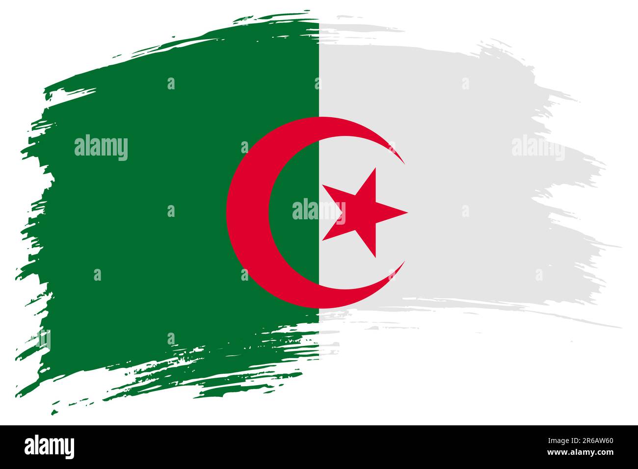 Algeria brush stroke flag vector background. Hand drawn grunge style Algerian painted isolated banner. Stock Vector