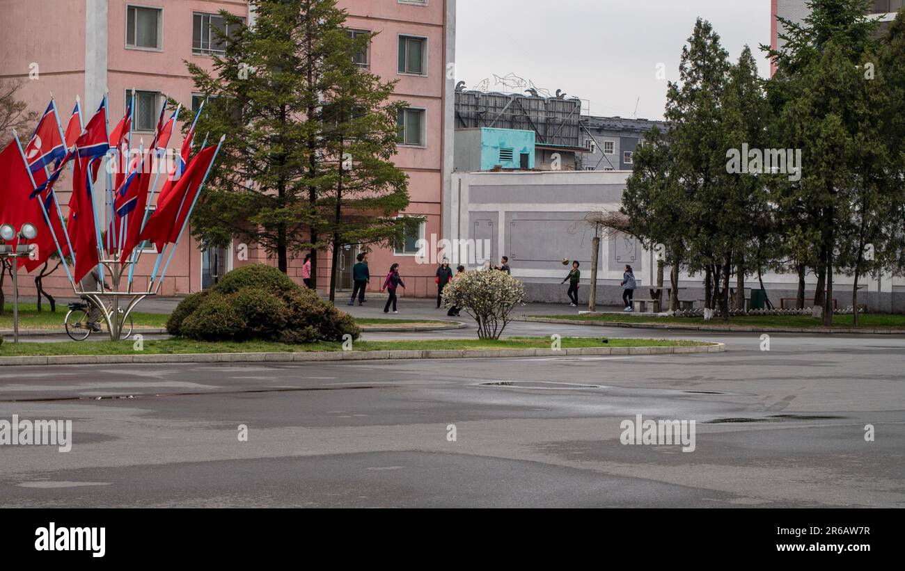 Pyongyang, North Korea (DPRK - Democratic People's Republic of Korea). April 2018. Cityscape and buildings. Stock Photo