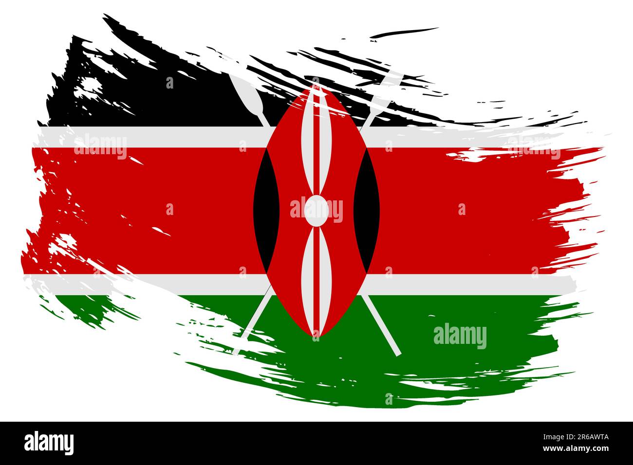 Kenya brush stroke flag vector background. Hand drawn grunge style Kenyan painted isolated banner. Stock Vector