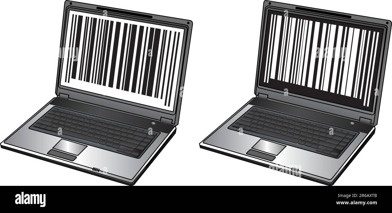 Opened laptop with bar codes Stock Vector
