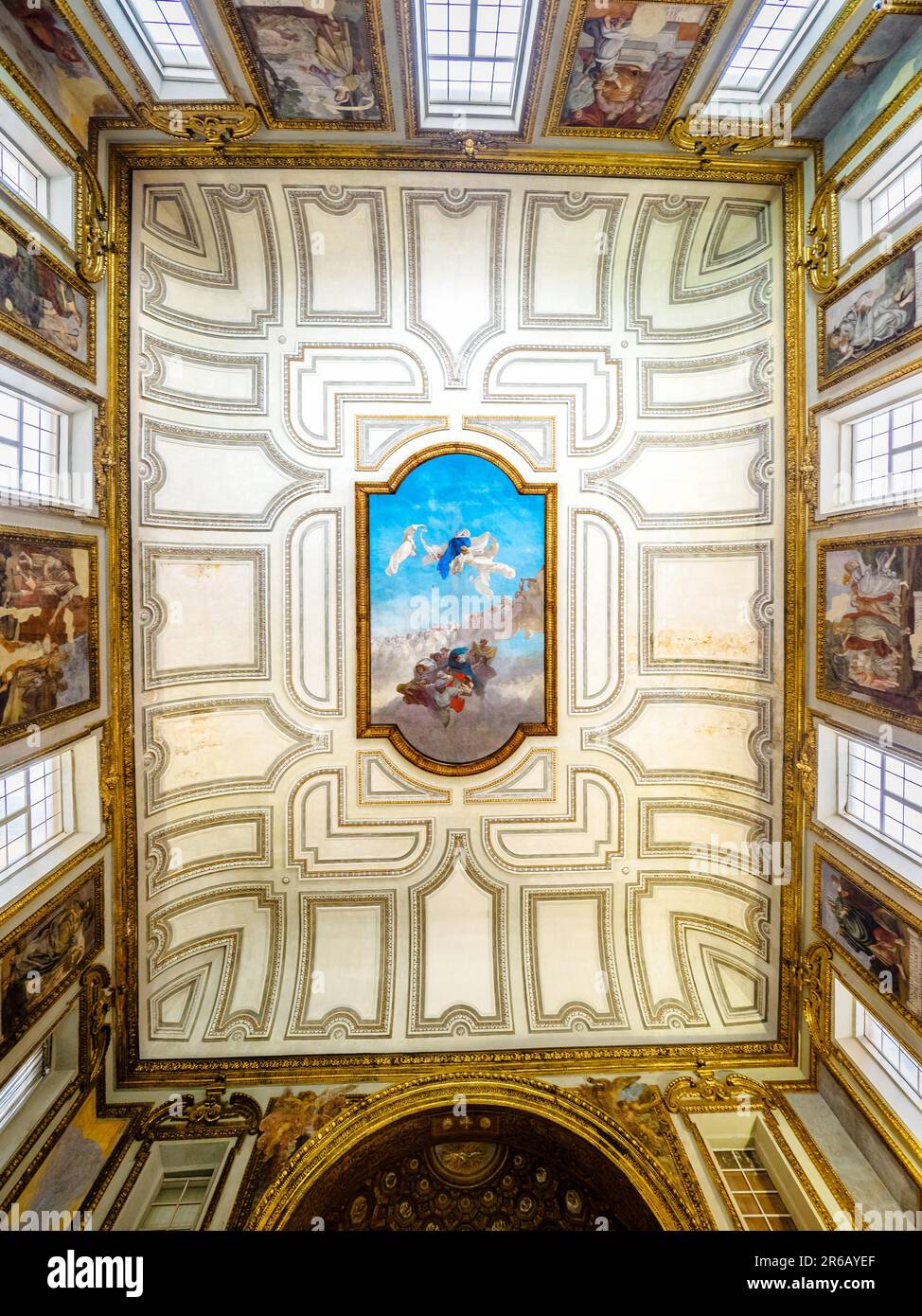 Ceiling of the Royal Chapel, dedicated to Our Lady of Assumption - Royal Palace of Naples that In 1734 became the royal residence of the Bourbons - Naples, Italy Stock Photo