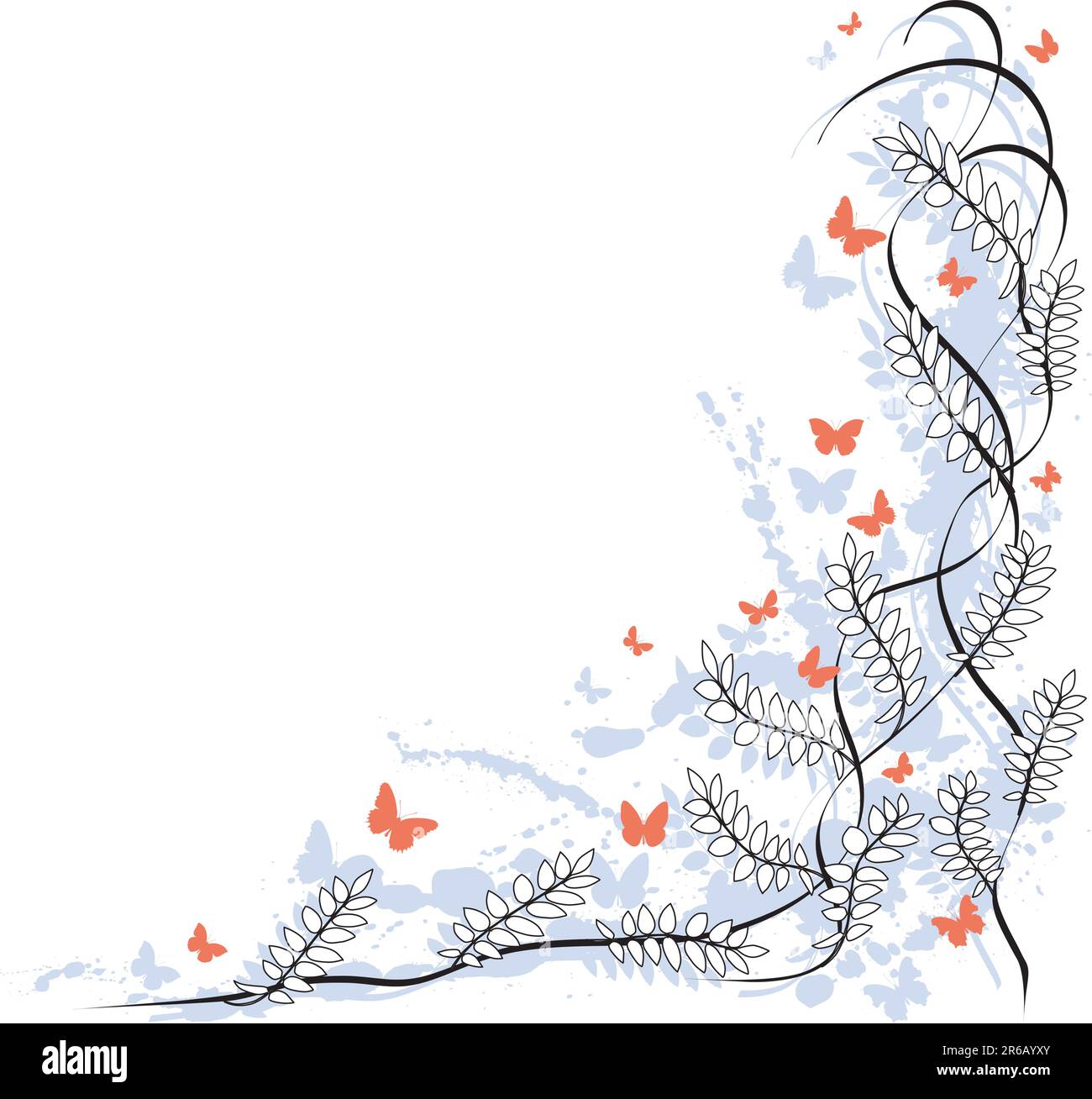 Vector border of leaves, butterflies and grunge Stock Vector Image ...