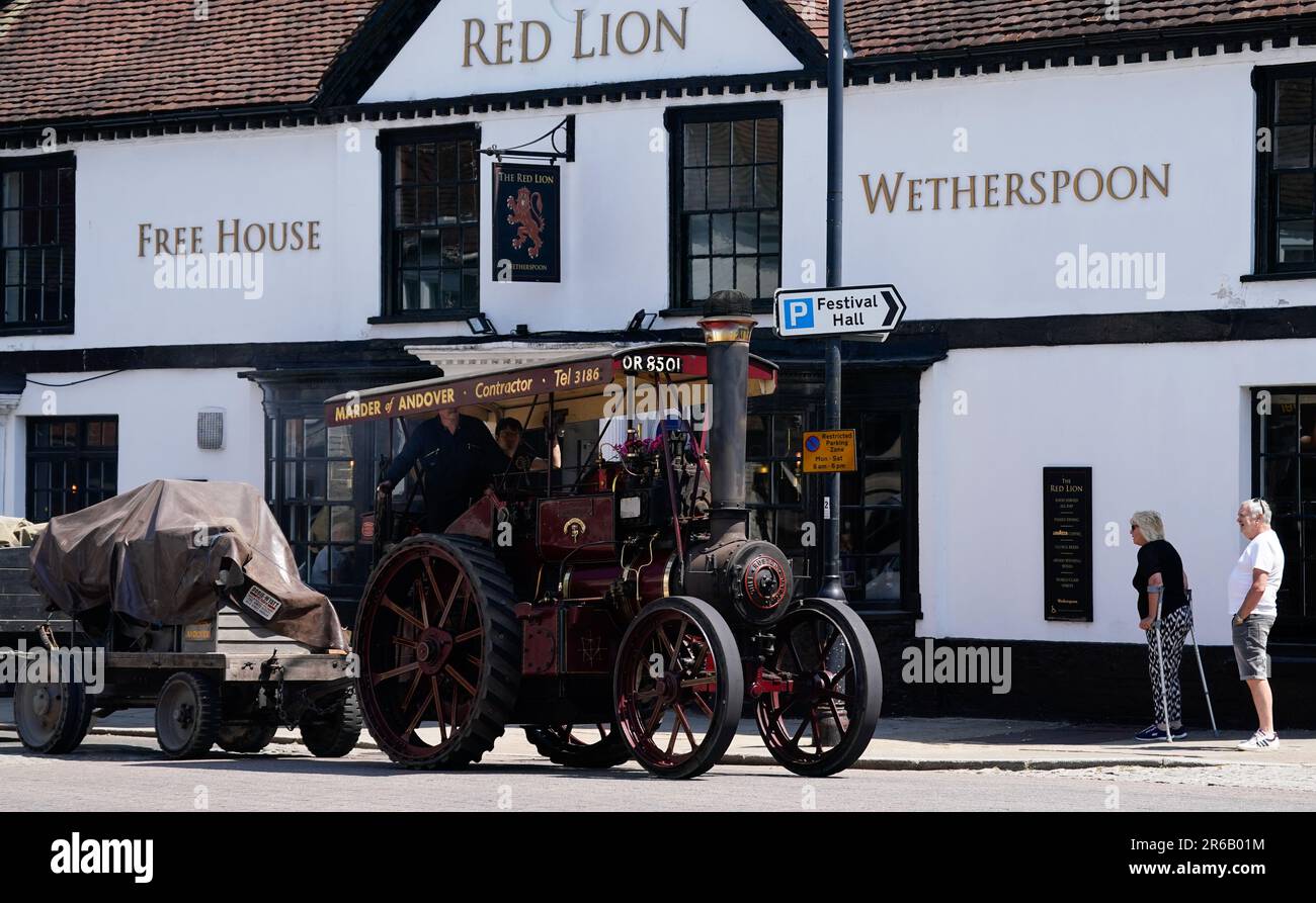 The Ruston Proctor Tractor 52453, 'The Lincoln Imp', is driven through Petersfield in Hampshire as it travels to the Mid Hants Railway, also known as the Watercress Line, to take part in their Vintage Vehicles weekend which runs from 9-11 June. Picture date: Thursday June 8, 2023. Stock Photo