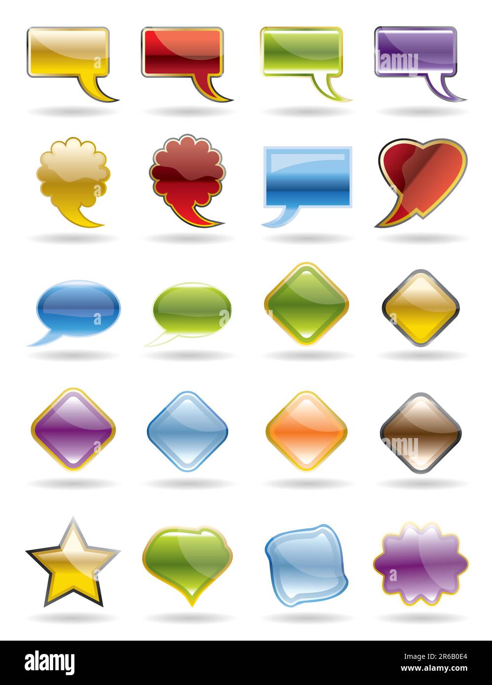 Collection of brightly colored, glossy web elements. Stock Vector