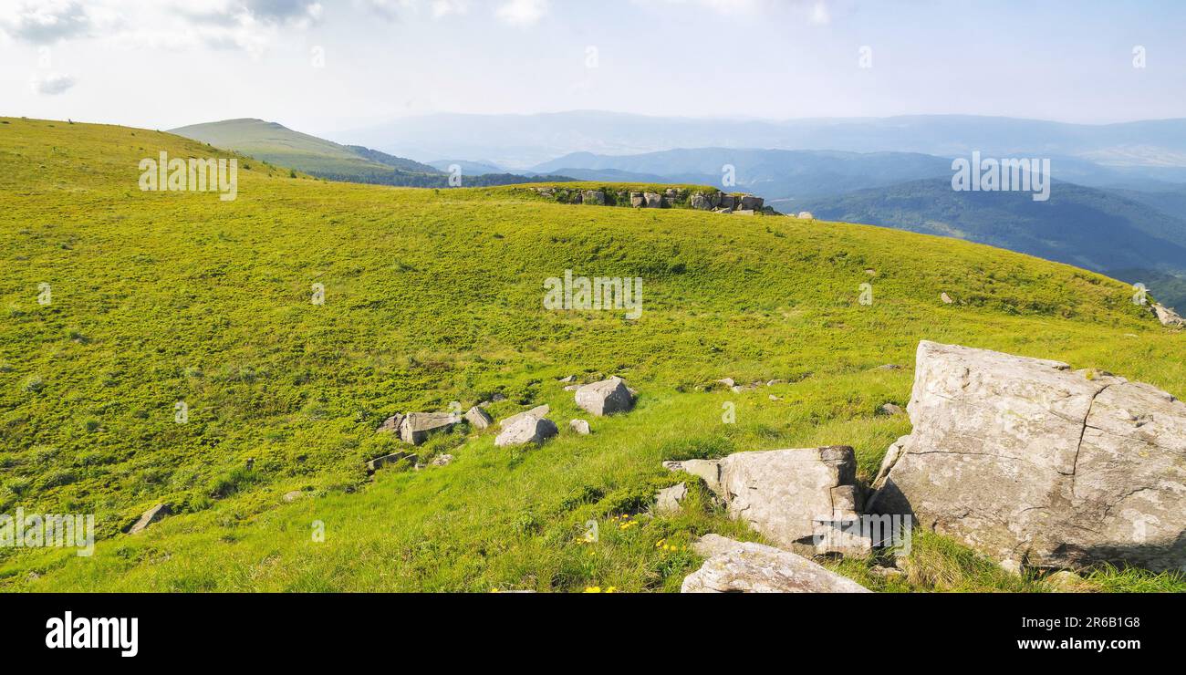 beautiful scenery of mountainous countryside. view in to the distant rural valley. outdoor adventures summer Stock Photo