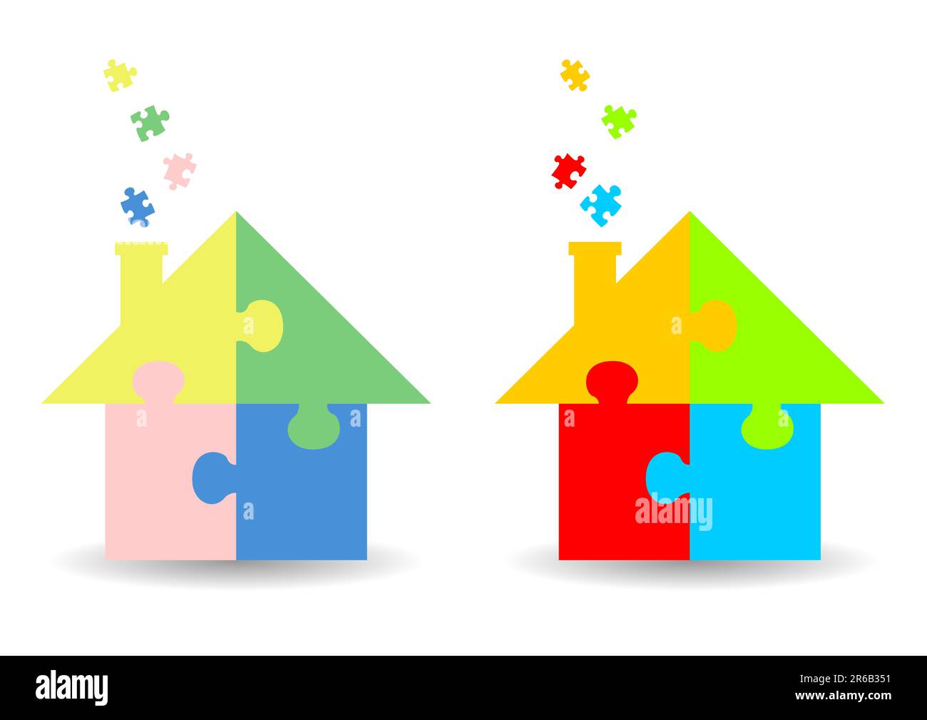 Colourful jigsaw puzzle houses isolated over white background Stock Vector