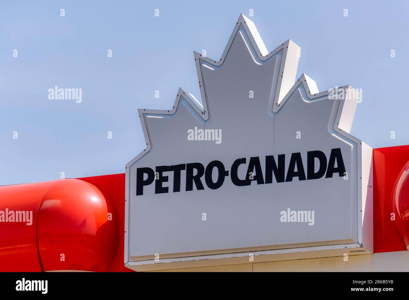 Toronto, Canada - June 4, 2023: A close up  of the Petro-Canada logo. No people are in the scene. Stock Photo