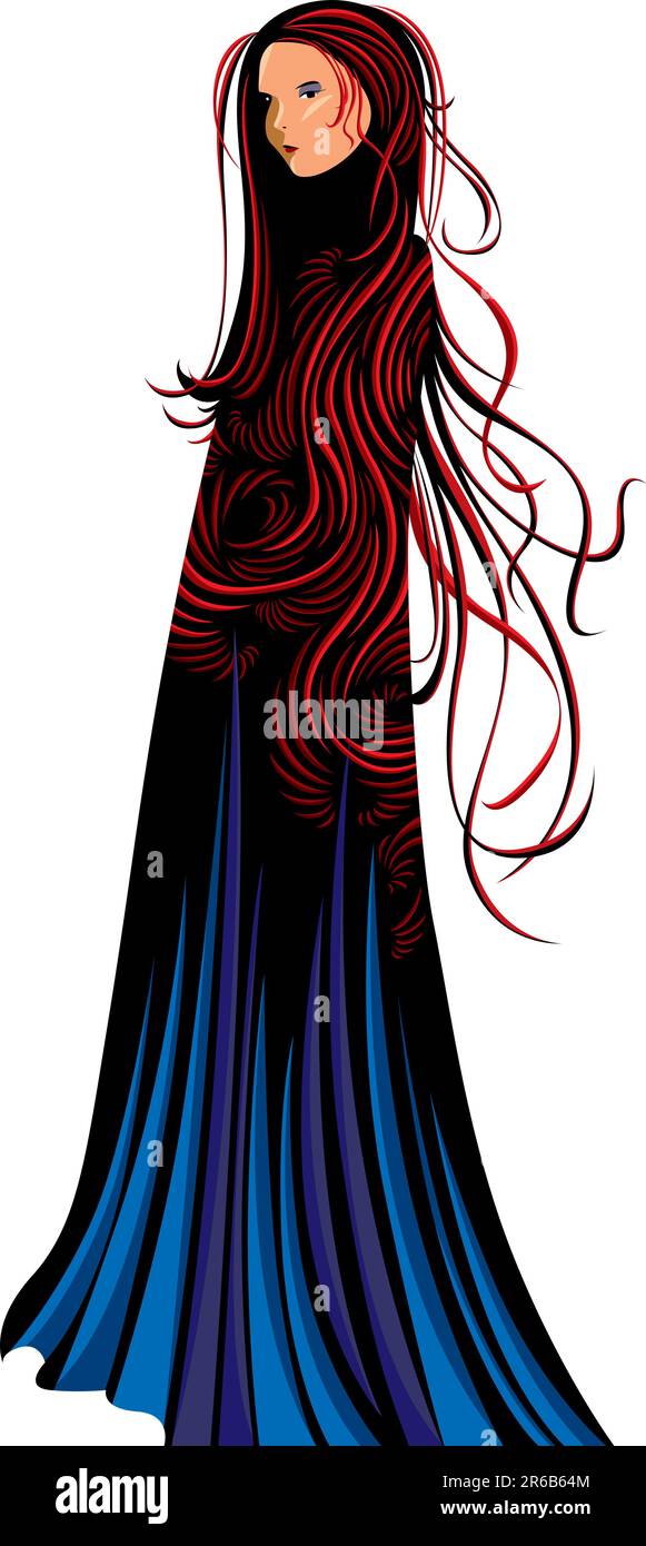 gothic girl, vector stylized illustration, layered Stock Vector