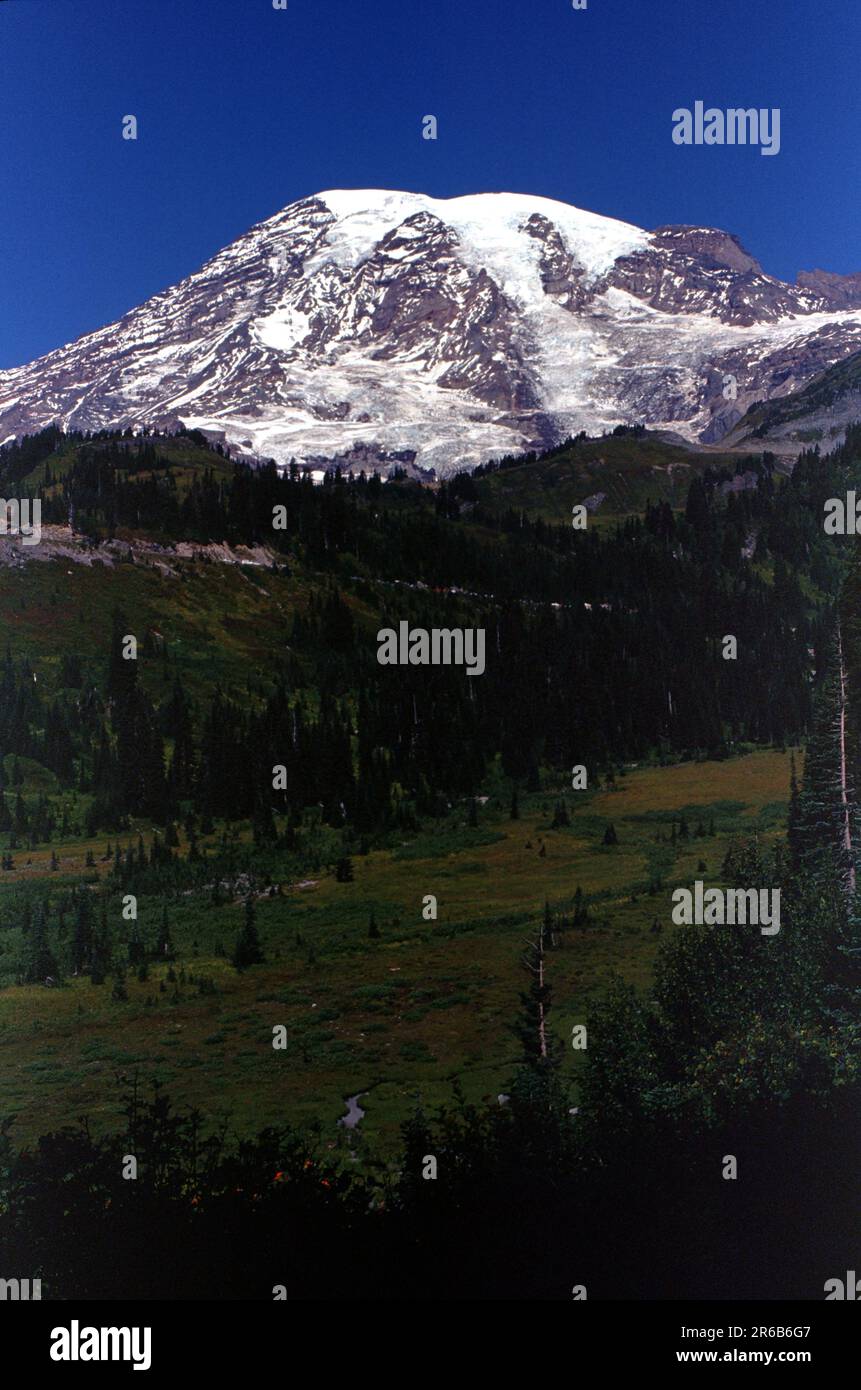 Mt. Rainier National Park, WA USA. Ascending to 14,410 feet above sea ...