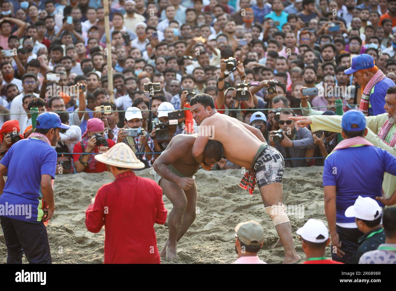 Chittagong, Bangladesh. 25th Apr, 2023. Abdul Jabbar, a resident of Badarpati area of Chittagong, started this Boli khela (a Wrestling Competition) to Stock Photo