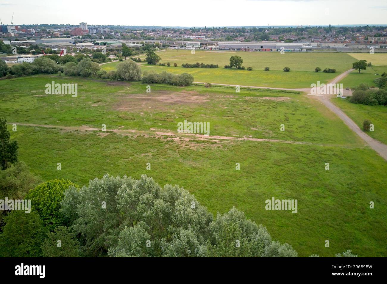 Aerial view across the River Thames showing Caversham and surrounding countryside of Reading, Berkshire - United Kingdom - 6th of June 2023 Stock Photo
