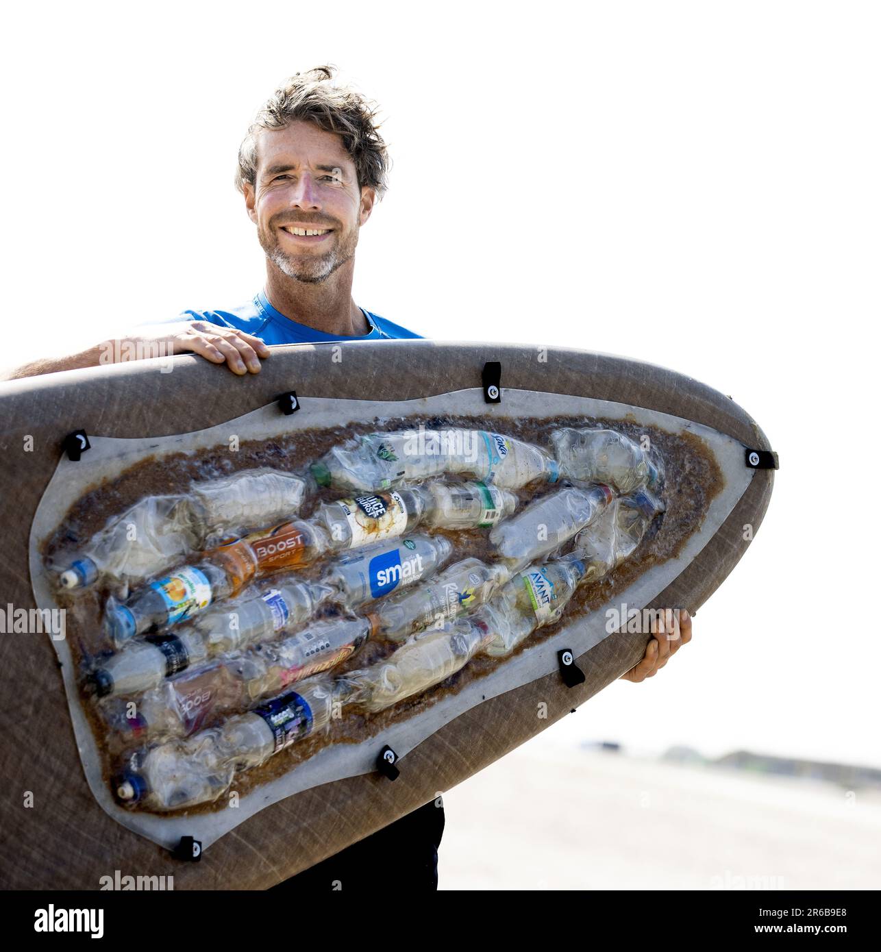 AMSTERDAM - Plastic Soup Surfer Merijn Tinga prior to his 1800km 30 day surfing trip from Oslo to London where he will meet the British Minister of the Environment. The aim of the trip is to quickly introduce a deposit in the UK. ANP KOEN VAN WEEL netherlands out - belgium out Stock Photo