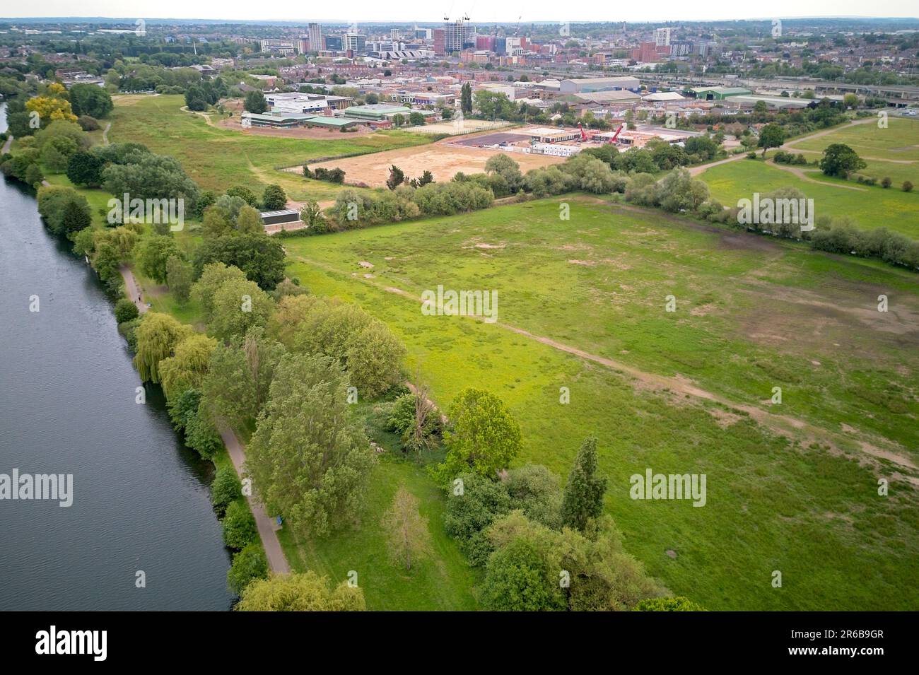 Aerial view across the River Thames showing Caversham and surrounding countryside of Reading, Berkshire - United Kingdom - 6th of June 2023 Stock Photo