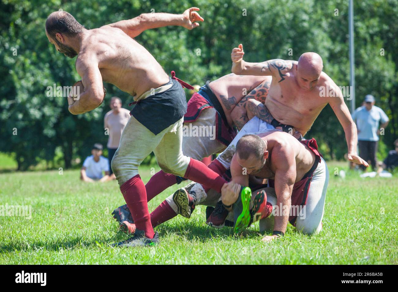 Merida, Spain - June 3th, 2023: Harpastum match re-enactment, ancient roman football. Emerita Ludica Festival, Merida, Spain Stock Photo