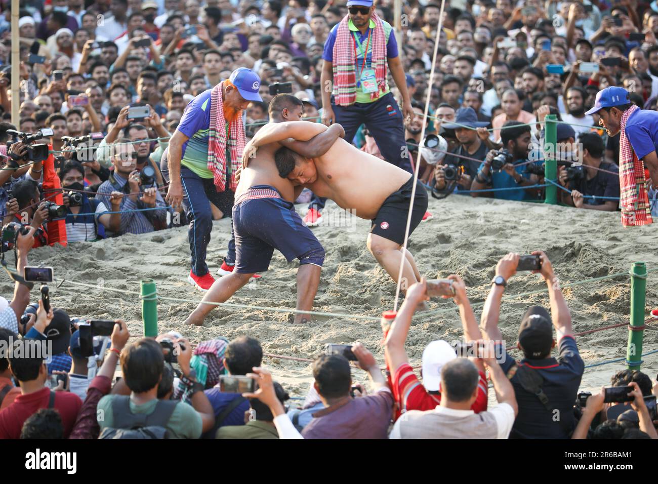 Chittagong, Bangladesh. 25th Apr, 2023. Abdul Jabbar, a resident of Badarpati area of Chittagong, started this Boli khela (a Wrestling Competition) to Stock Photo