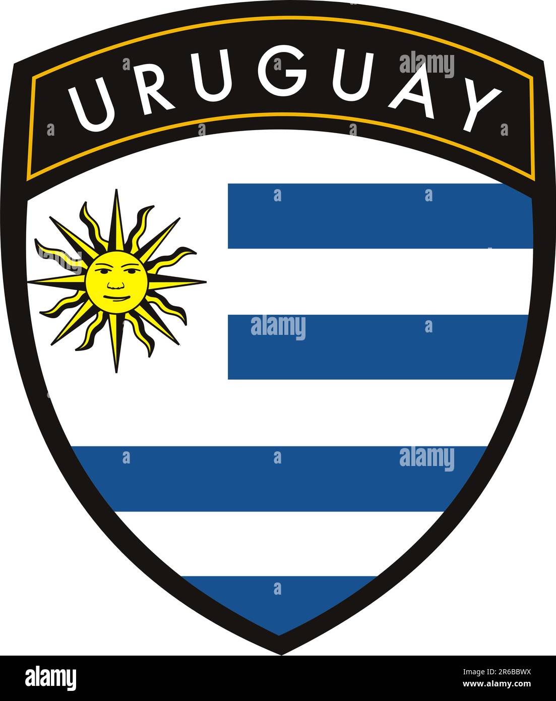 A Heraldry Shield With The Flag Of Uruguay, A Ribbon And A Soccer