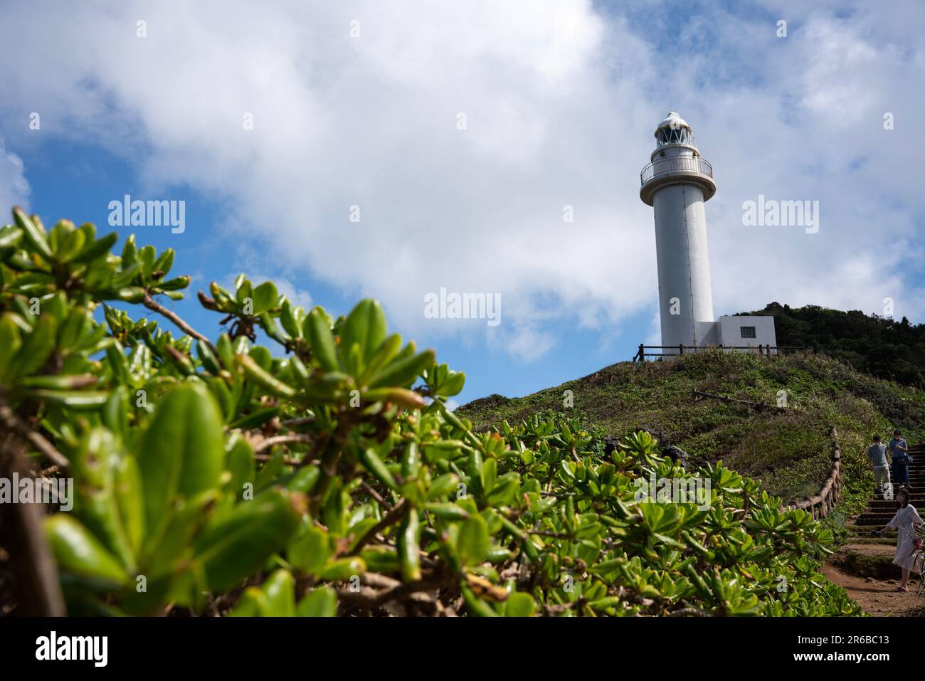 Symbol of the Oganzaki lighthouse. It was a beautiful day with the clear sky. Stock Photo