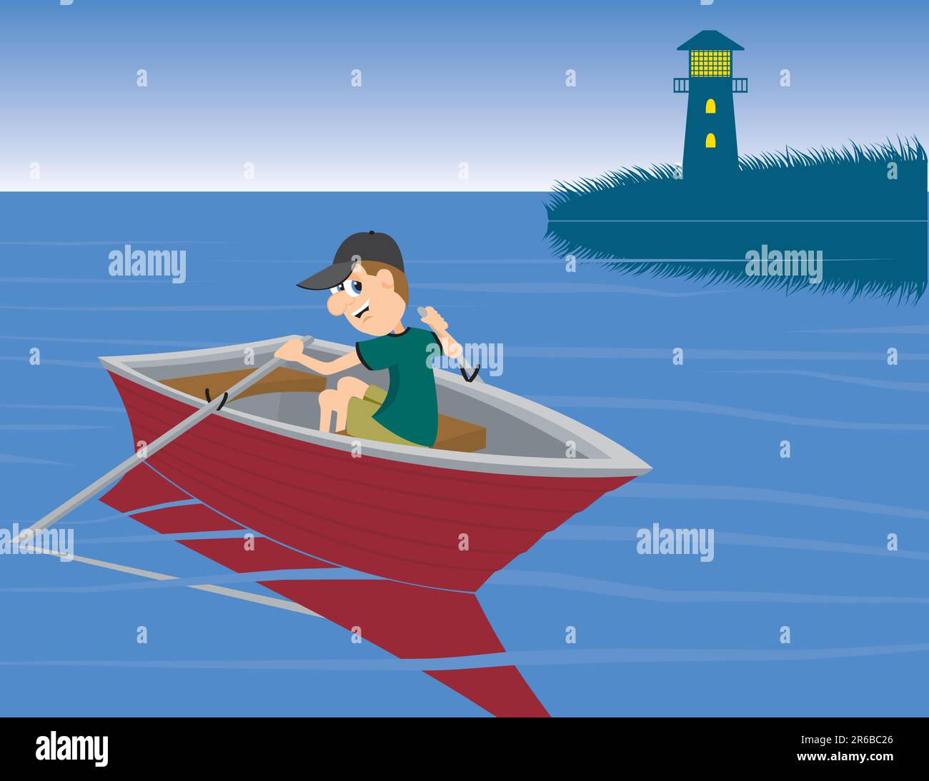 Illustration of a man rowing a boat Stock Vector Image & Art - Alamy