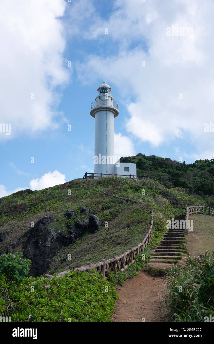 Symbol of the Oganzaki lighthouse. It was a beautiful day with the clear sky. Stock Photo