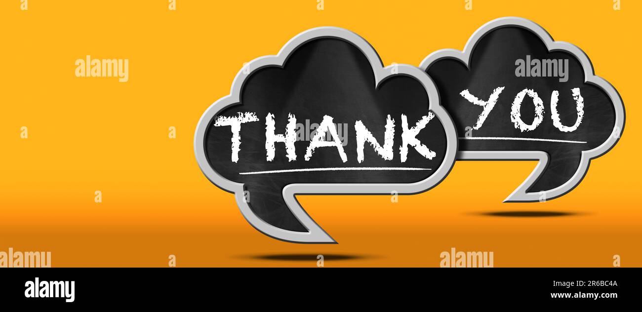 3D illustration of two speech bubbles with text Thank You in English ...