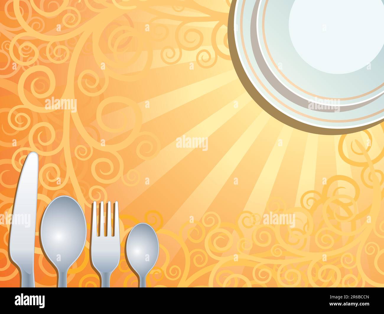 Place setting with plate, fork, spoon and knife, vector Stock Vector