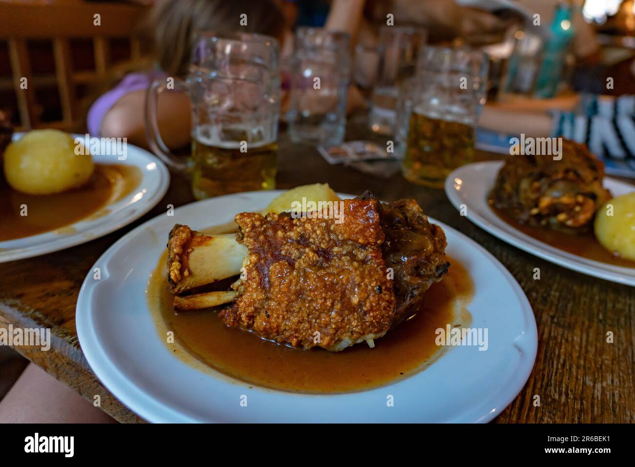 pork hock knuckle a traditional Munich biergarten dish in Bavaria Germany . Stock Photo