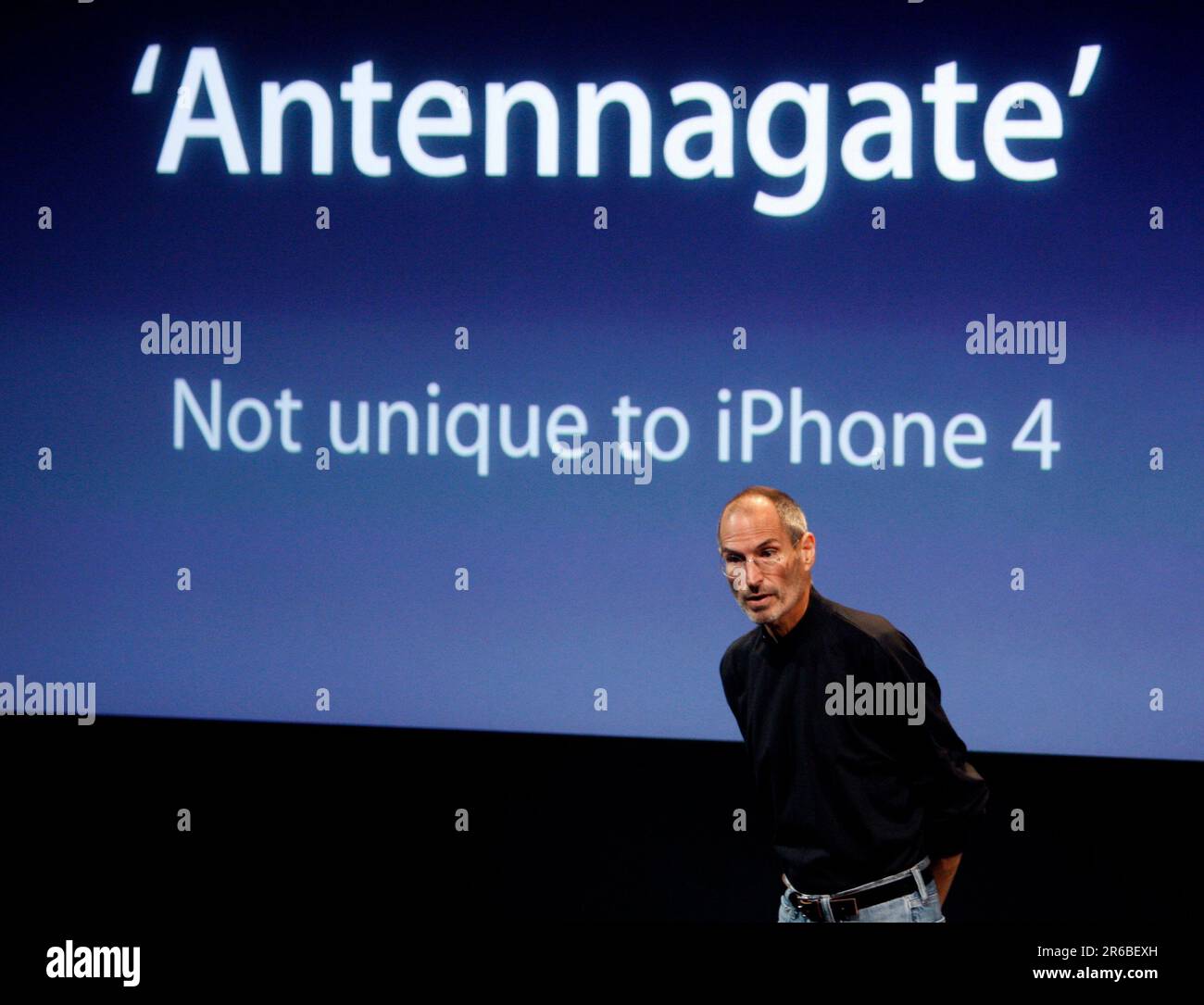 Apple CEO Steve Jobs appears at a news conference to address problems  encountered with the iPhone 4 antenna at Apple headquarters in Cupertino,  Calif., on Friday, July 16, 2010. Jobs jokingly referred