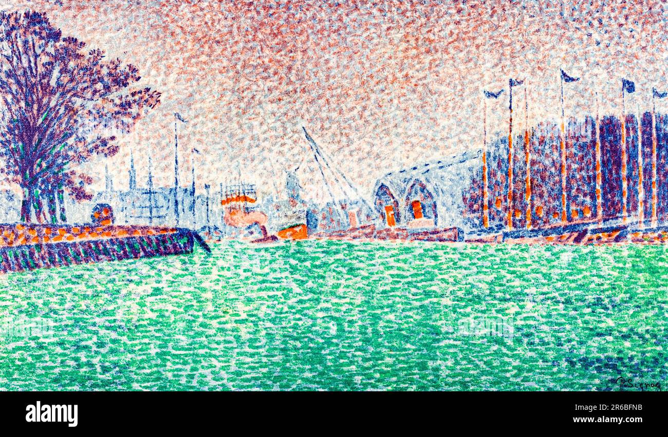 At Flushing print in high resolution by Paul Signac. Original from The Art Institute of Chicago