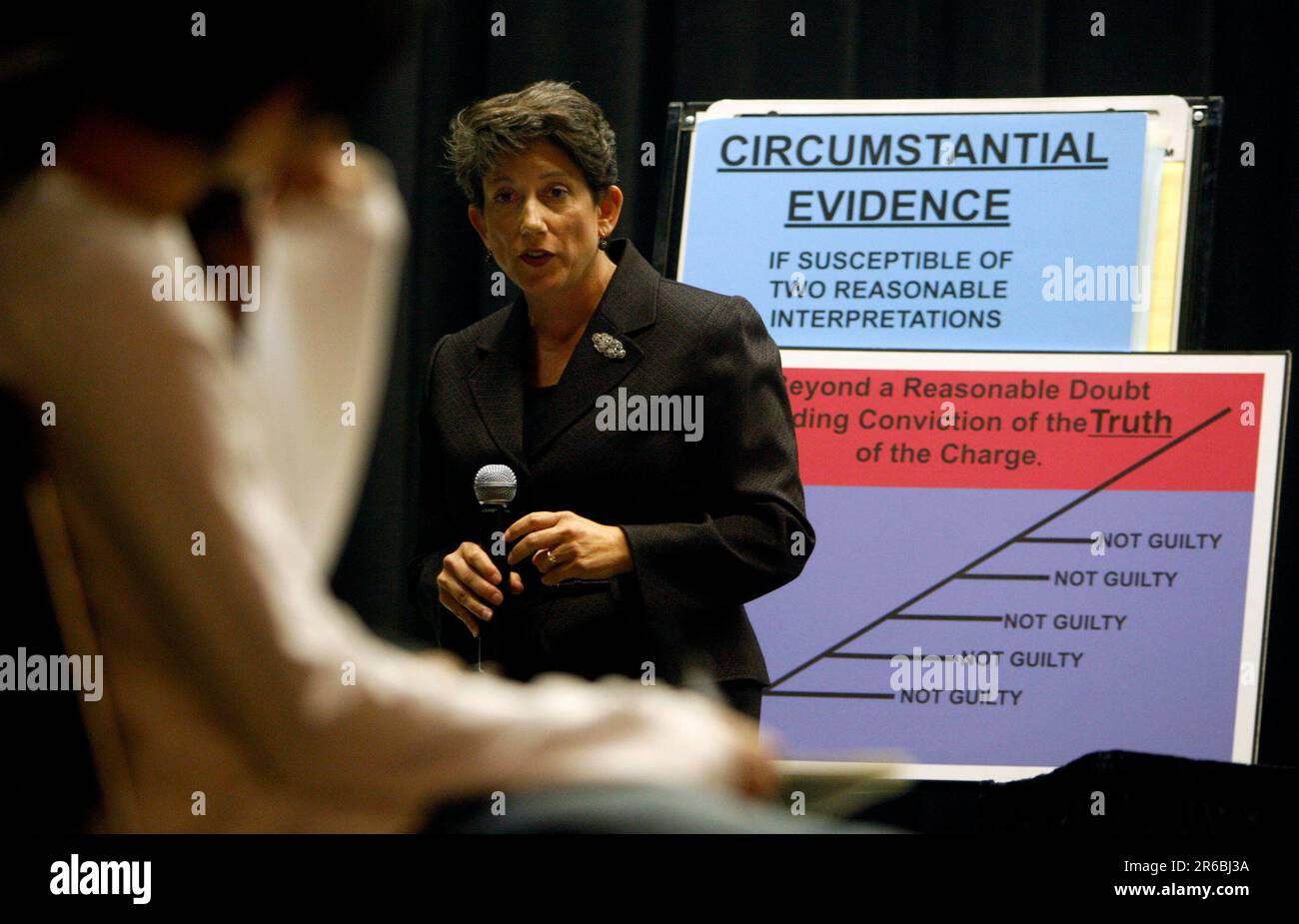 Public defender Dawn Polvorosa presents her closing argument to a mock jury  sitting on a drunk driving trial held at Jesse Bethel High School in  Vallejo, Calif., on Thursday, April 17 2008.