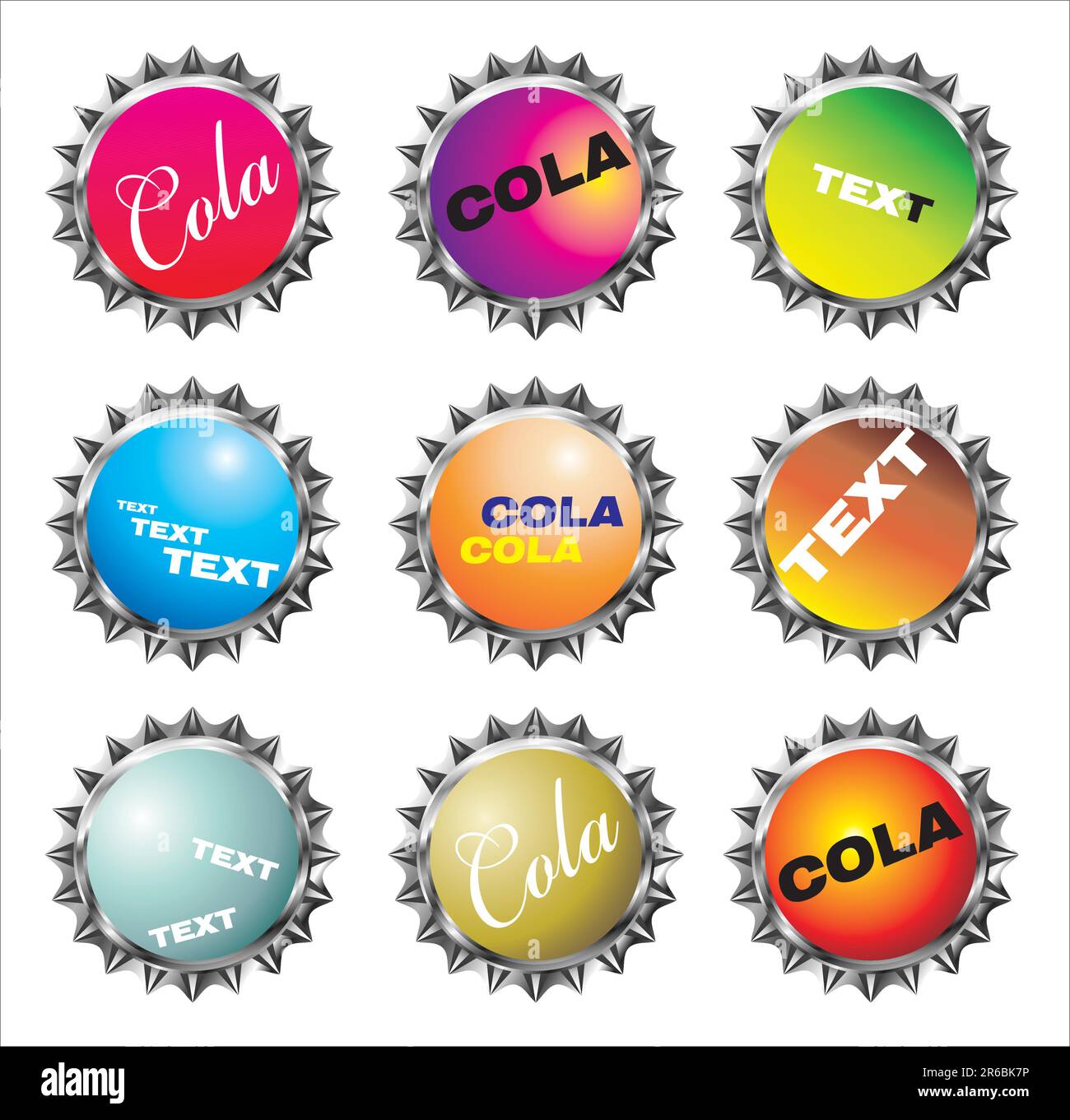 Little collections of bottle caps with various colorful designs Stock Vector