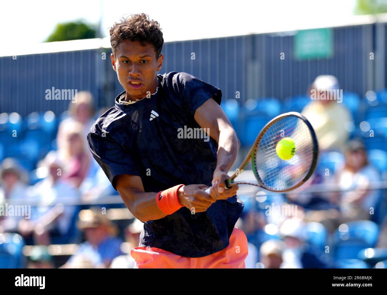 Gabriel Diallo in action during his match against Dan Evans on day four