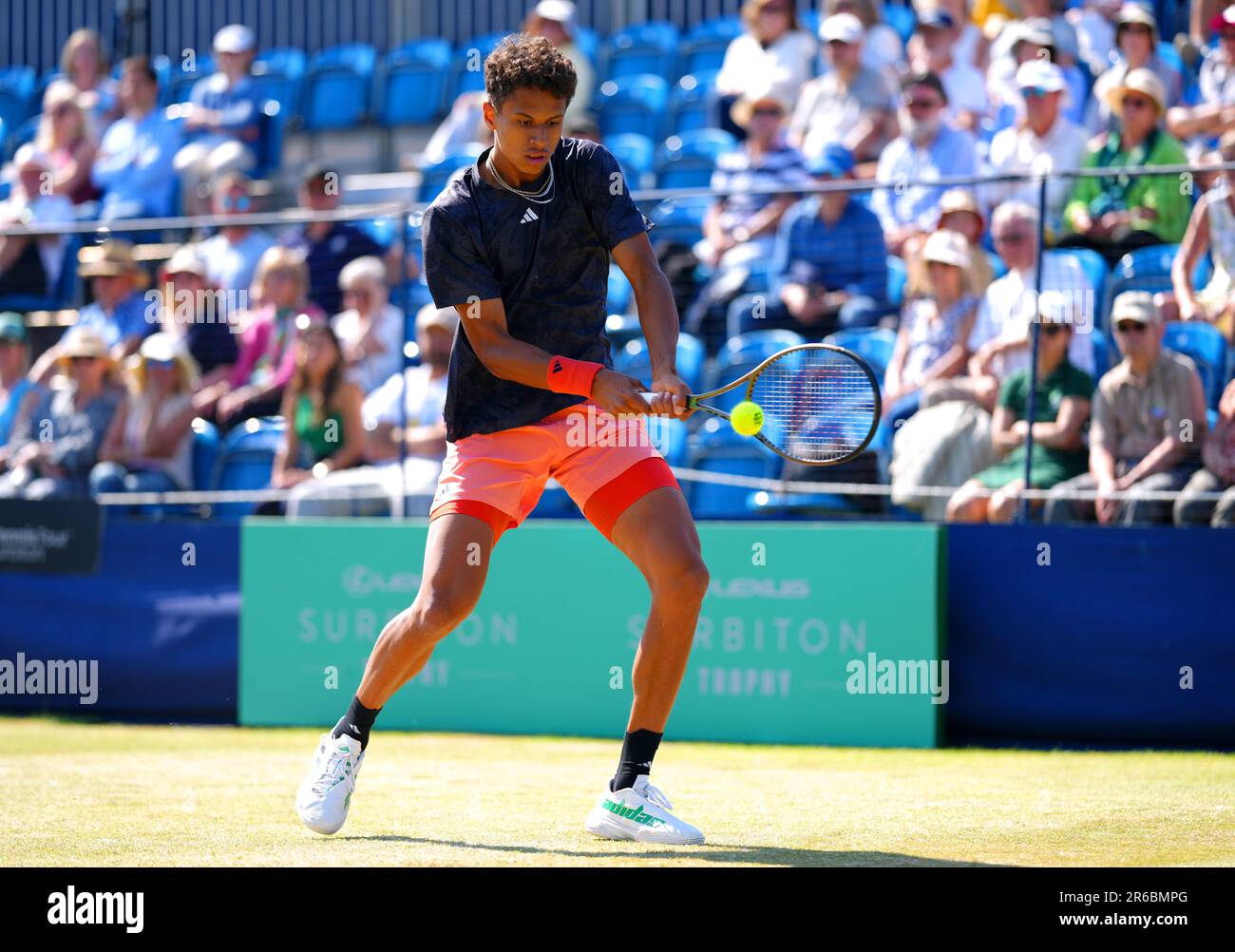 Gabriel Diallo in action during his match against Dan Evans on day four