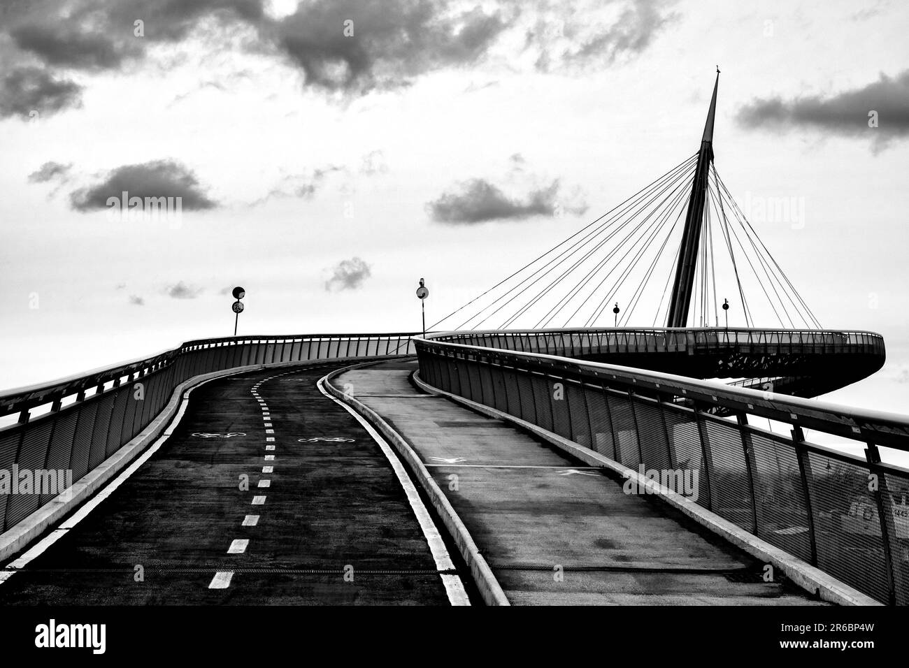 Black and white photo of the Ponte del Mare, Pescara, Italy Stock Photo