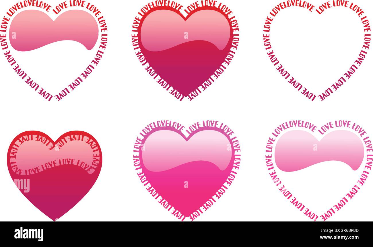 Heart shapes with shadow and the word love written inside. Totally editable vector Stock Vector